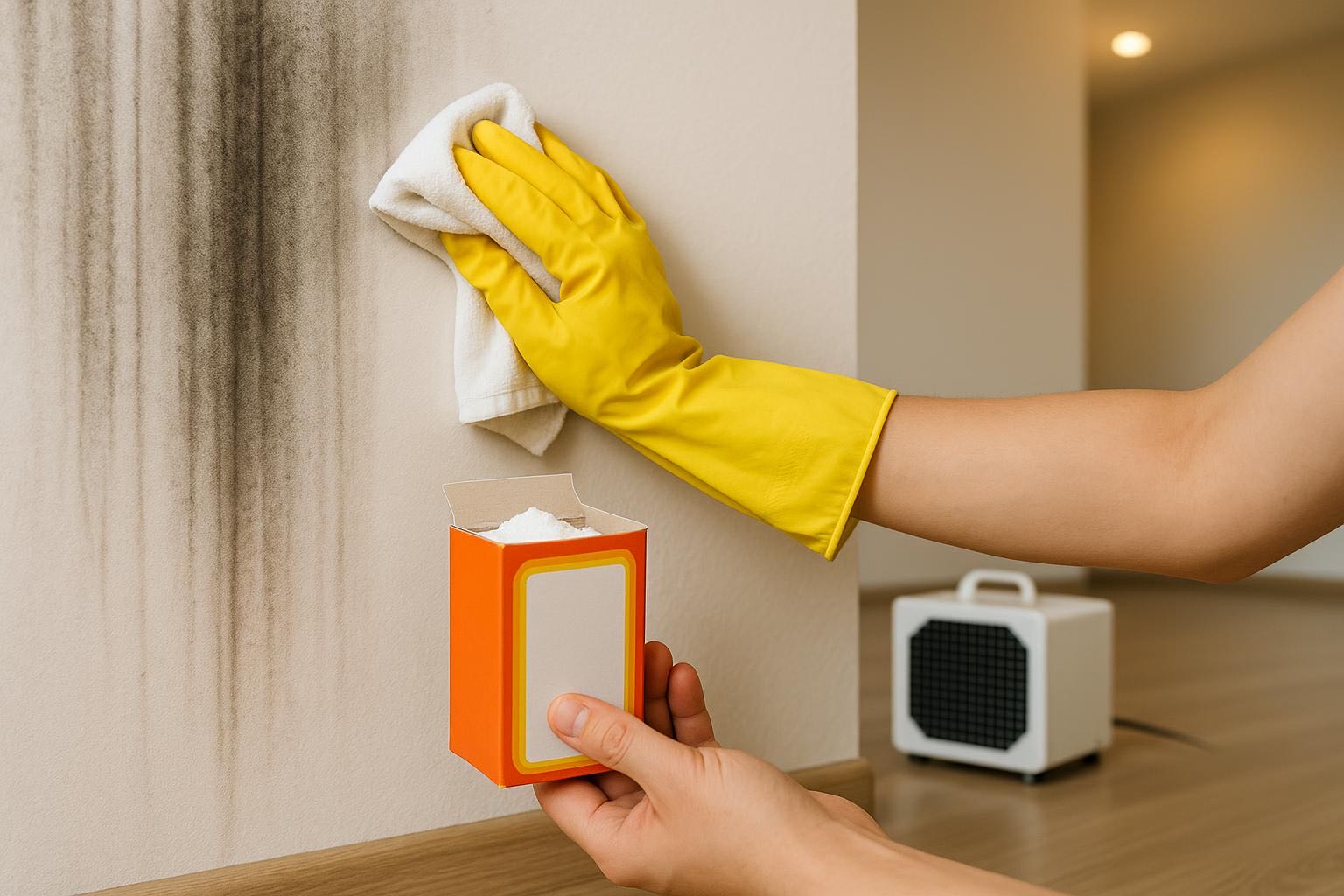 Room restoration scene after fire_ walls with visible soot streaks