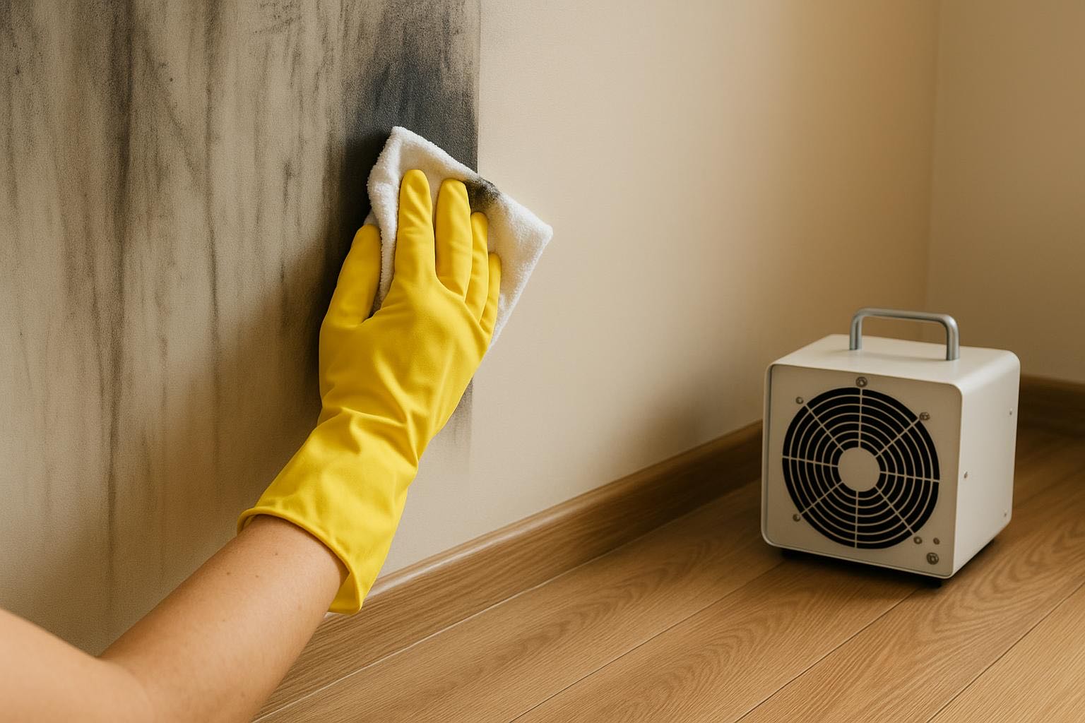 Room restoration scene after fire_ walls with visible soot streaks